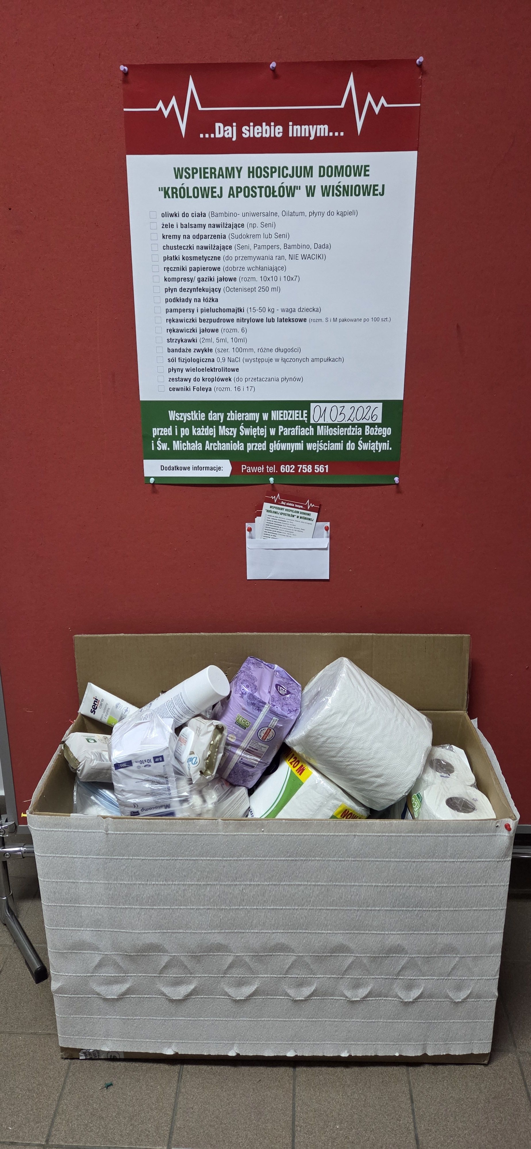 Zbiórka darów dla Hospicjum Domowego Królowej Apostołów w Wiśniowej