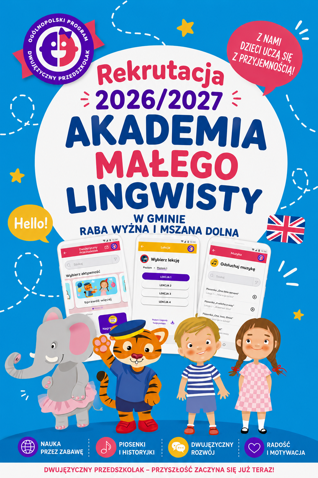 Rekrutacja uczestników do projektu "Akademia małego lingwisty w Gminie Raba Wyżna i Mszana Dolna"